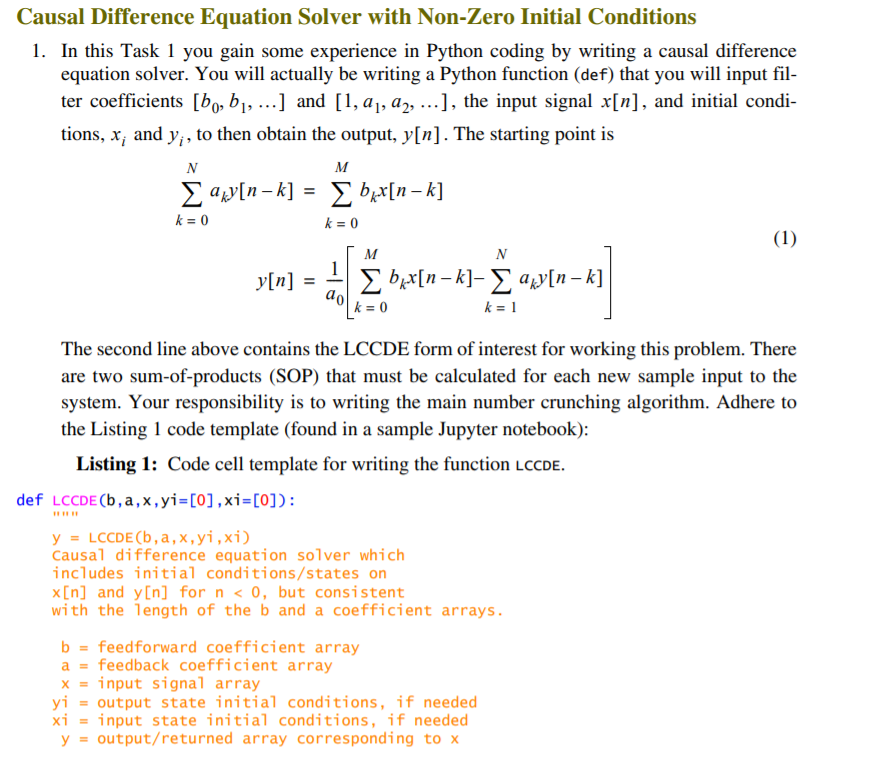 Causal Difference Equation Solver with Non-Zero | Chegg.com