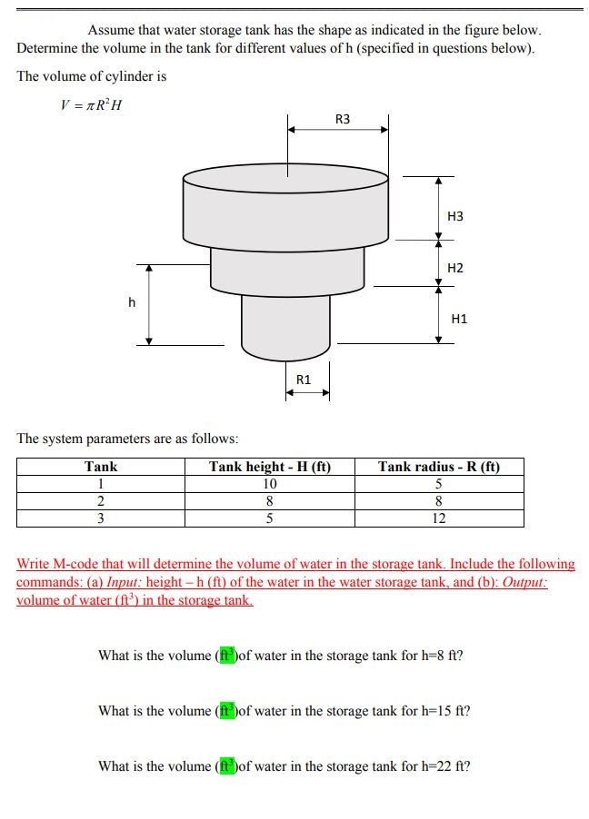 Water Tank Math Solved Assume that water storage tank has the shape as | Chegg.com