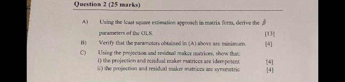 Solved A) Using the least square estimation approach in | Chegg.com