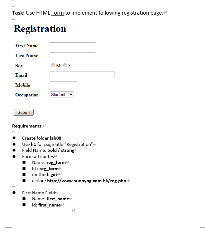 Solved Task: Use HTML Form to implement following | Chegg.com