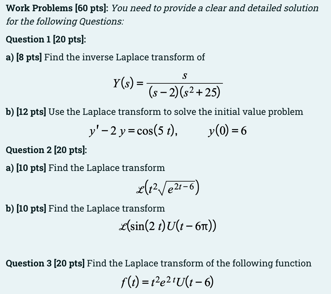 Solved Work Problems [60 pts): You need to provide a clear | Chegg.com