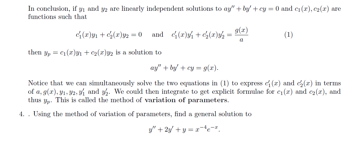 Solved In Conclusion If Y1 And Y2 Are Linearly Independe Chegg Com