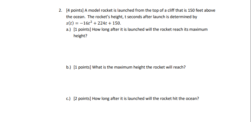 Solved 2. [4 points] A model rocket is launched from the top | Chegg.com