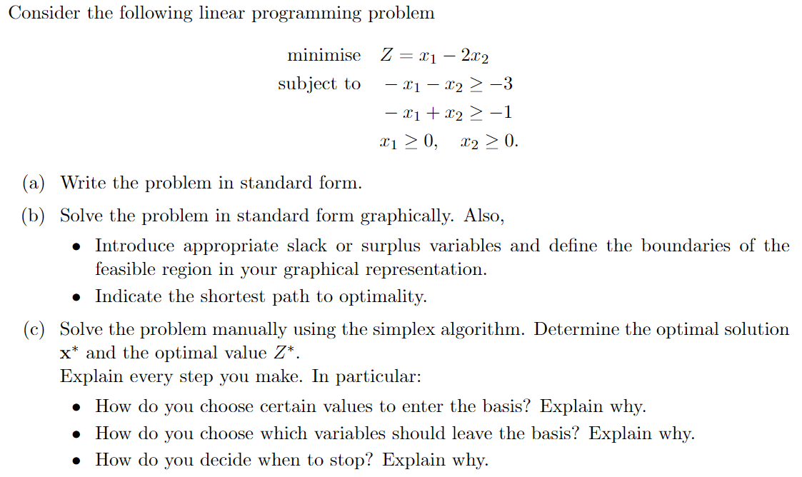 Solved Consider the following linear programming problem | Chegg.com