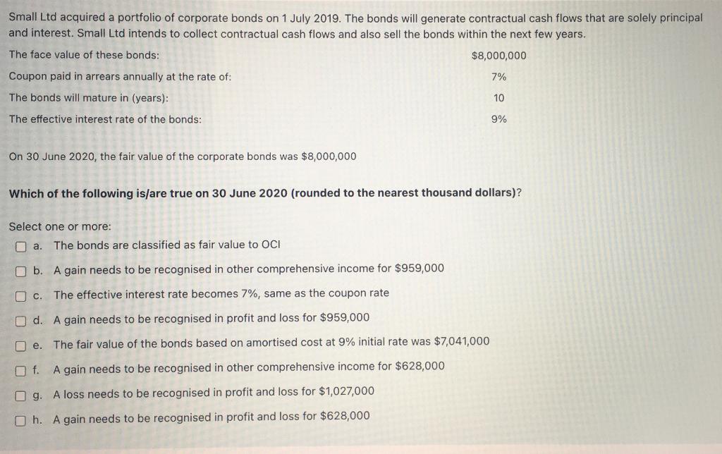 Solved Small Ltd Acquired A Portfolio Of Corporate Bonds On Chegg