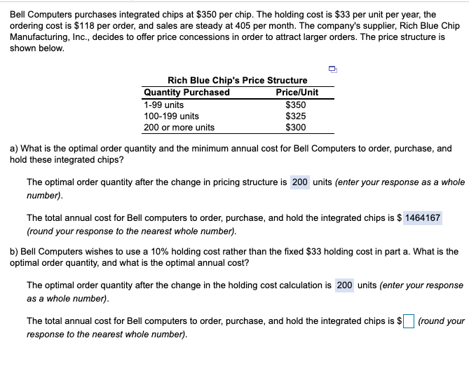 Solved Bell Computers purchases integrated chips at $350 per | Chegg.com
