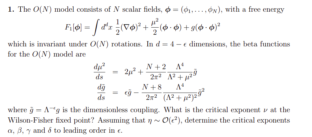 1 The O N Model Consists Of N Scalar Fields 0 Chegg Com