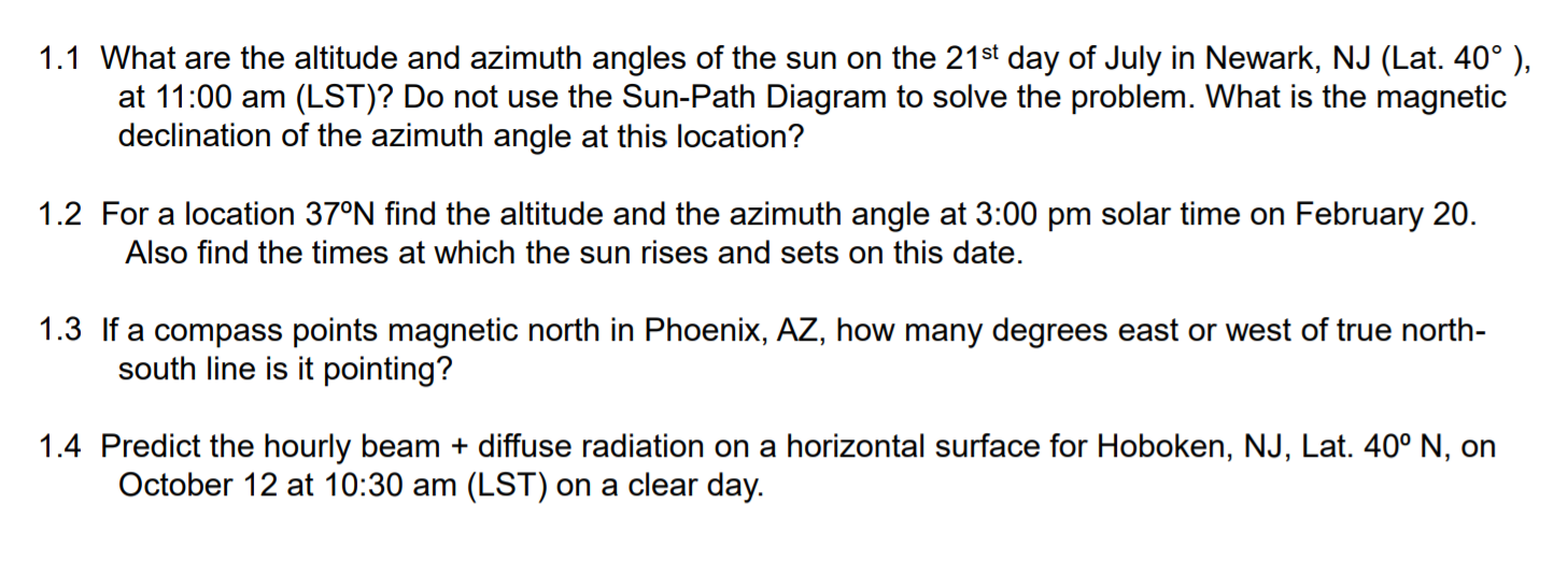 Solved 1.1 What are the altitude and azimuth angles of the | Chegg.com