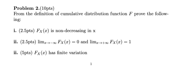 Problem 2.(10pts) From the definition of cumulative | Chegg.com