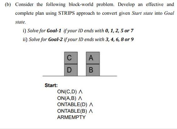 (b) Consider the following block-world problem. | Chegg.com