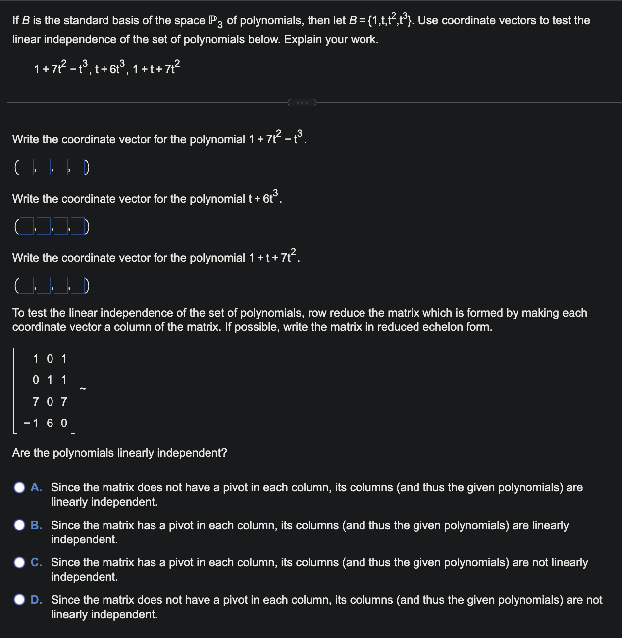 Solved If B ﻿is the standard basis of the space P3 ﻿of