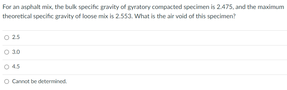 Solved For An Asphalt Mix, The Bulk Specific Gravity Of | Chegg.com