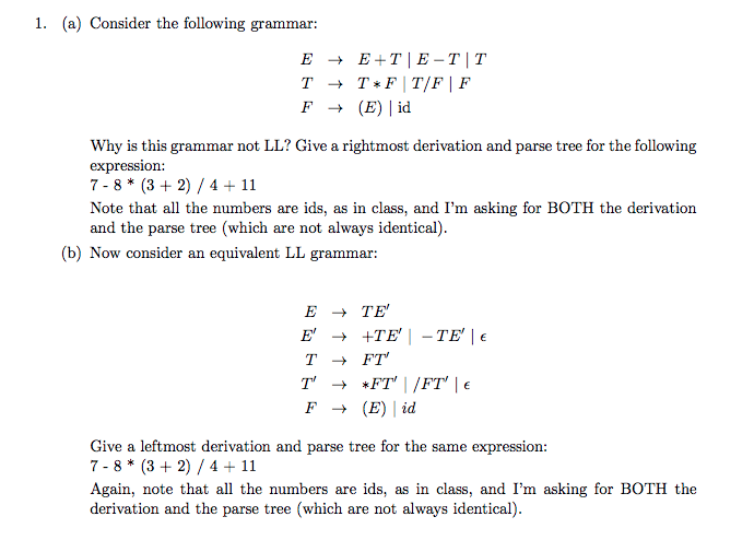 Solved 1. (a) Consider the following grammar: E + E+TE-TT T | Chegg.com