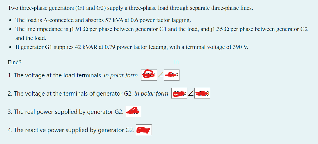 Solved Two three-phase generators (Gl and G2) supply a | Chegg.com