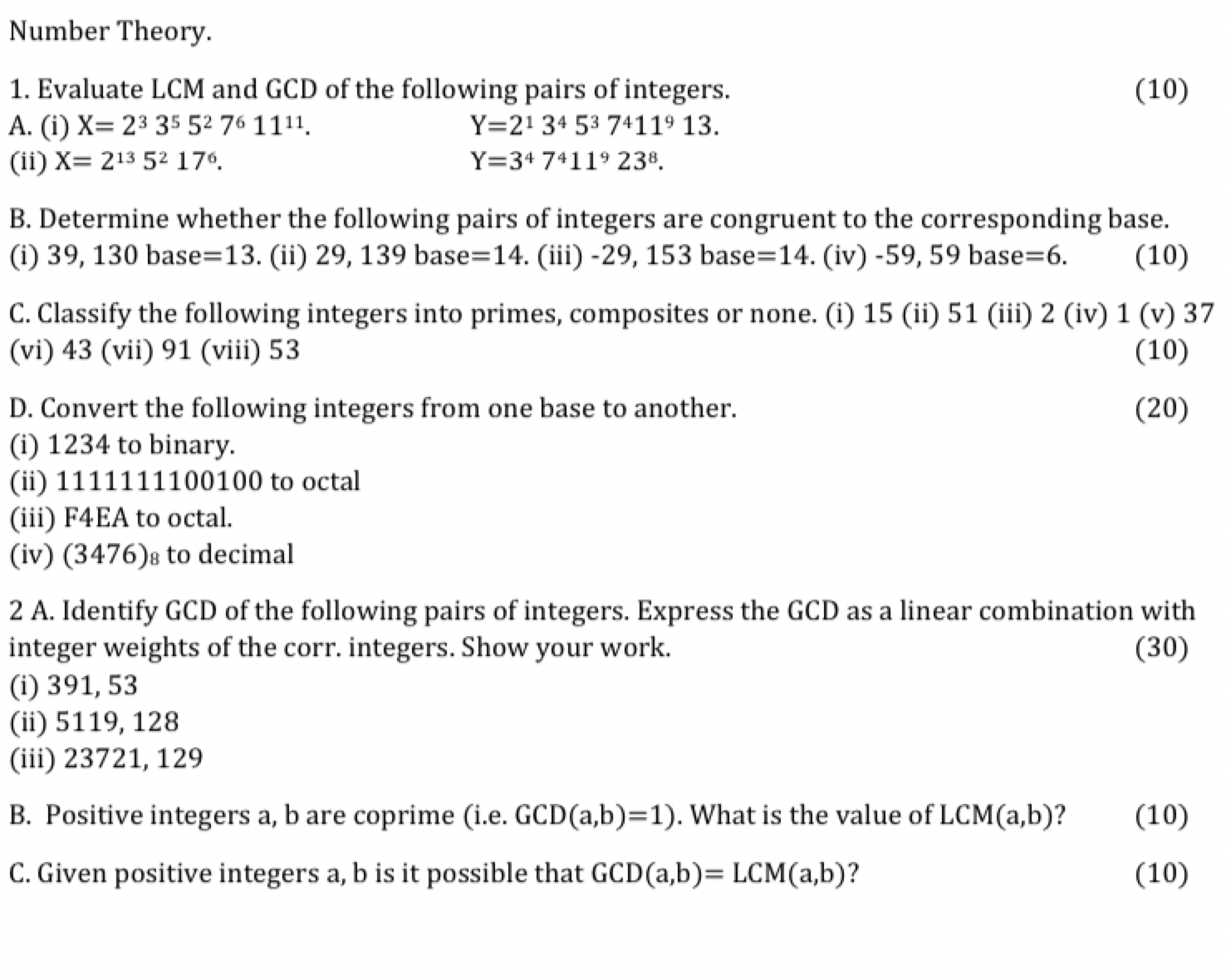 Solved Number Theory. (10) 1. Evaluate LCM and GCD of the | Chegg.com