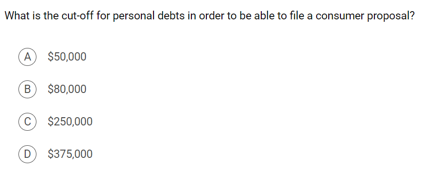 Solved What is the cut-off for personal debts in order to be | Chegg.com