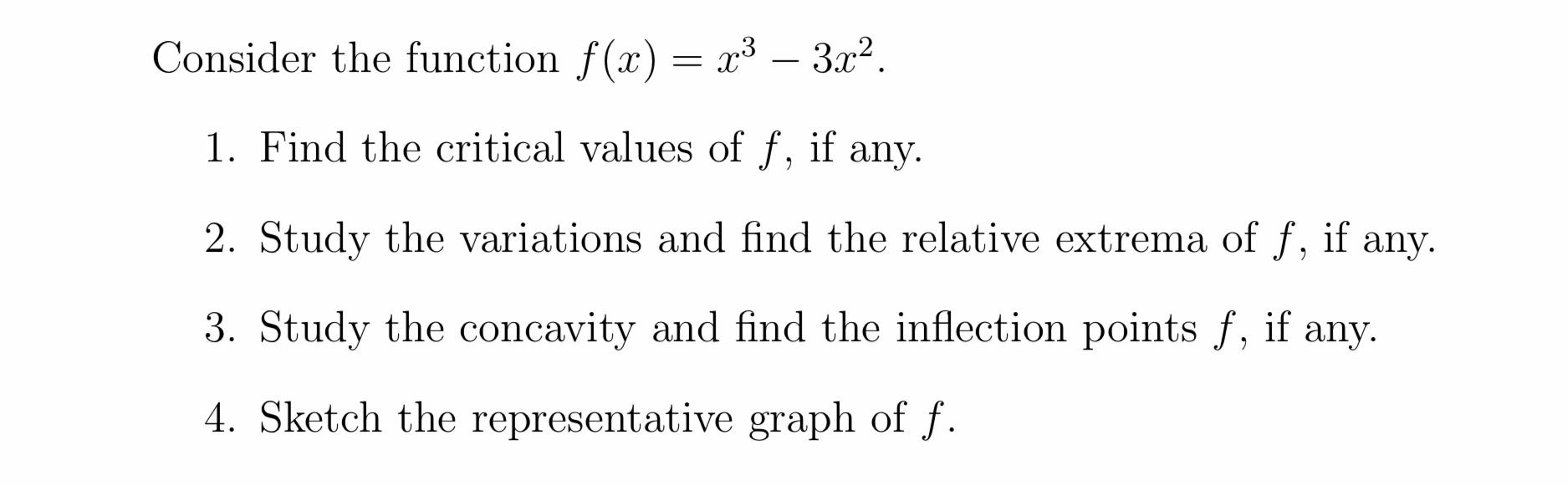 Solved Consider the function f(x) = x3 – 3x2. 1. Find the | Chegg.com