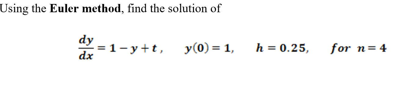 Solved Using the Euler method, find the solution of dy dx = | Chegg.com