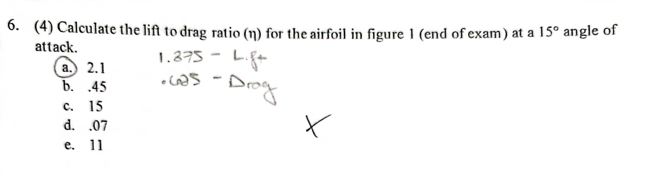 6. (4) Calculate the lift to drag ratio (n) for the | Chegg.com