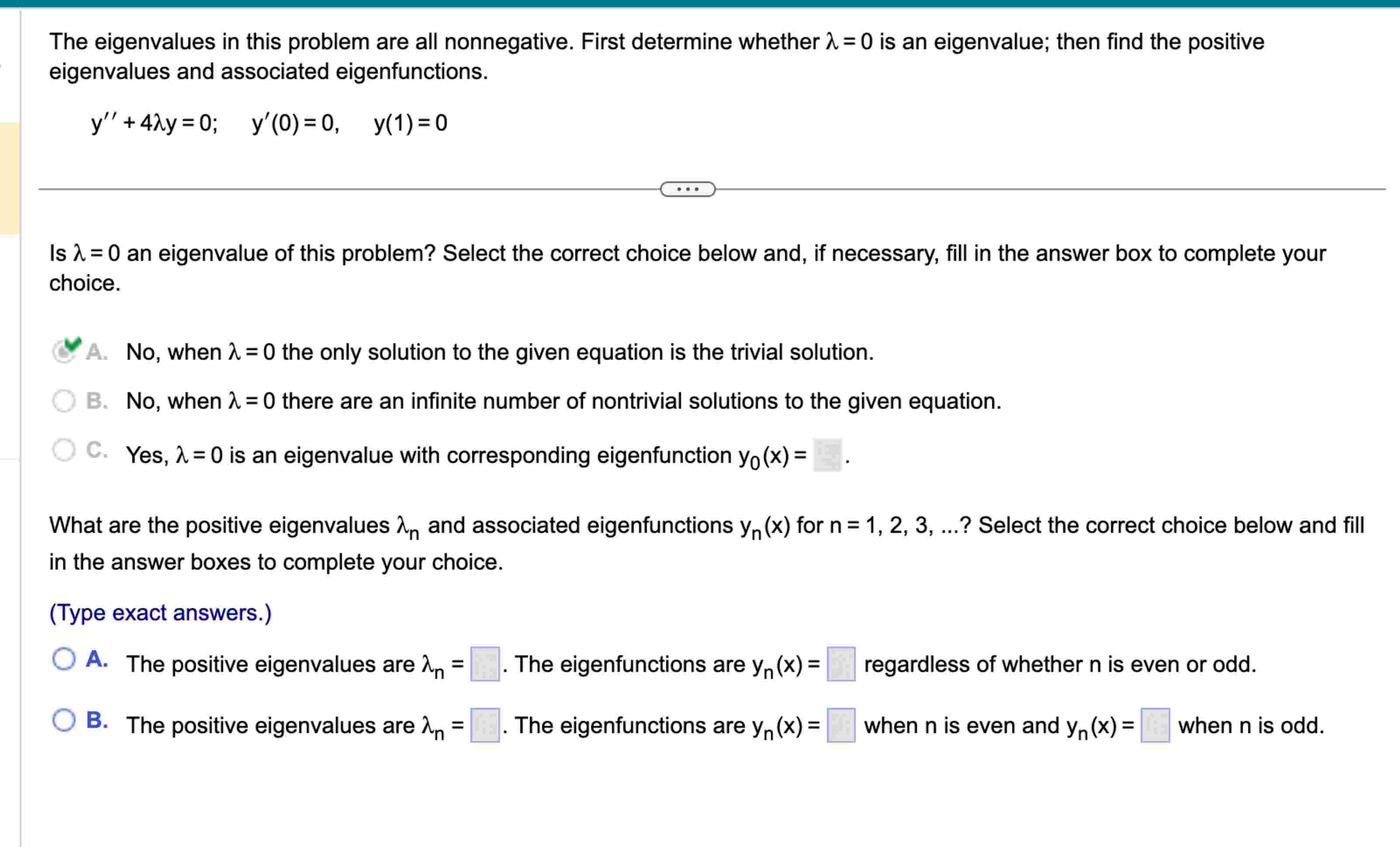 Eigenvalue Problem Examples Solved The eigenvalues in this problem are all nonnegative. | Chegg.com