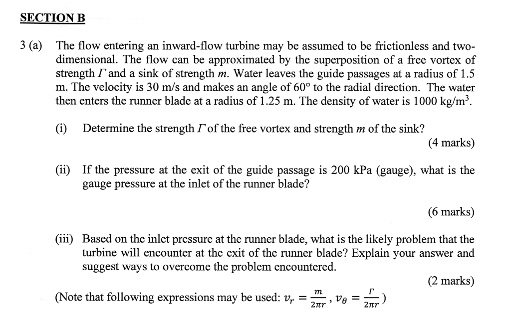 Solved SECTION B 3 (a) The Flow Entering An Inward-flow | Chegg.com