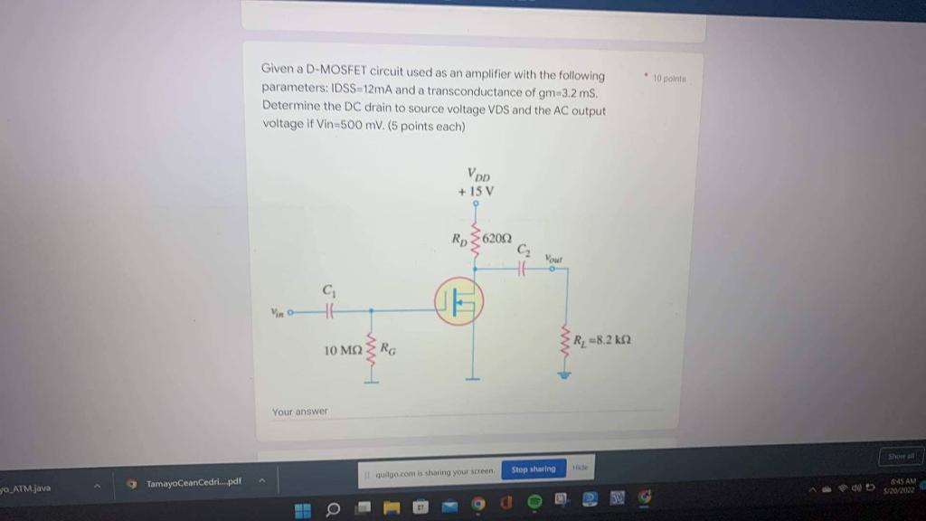 Solved 01:58:19 Determine the VGS and VDS for the E-MOSFET | Chegg.com