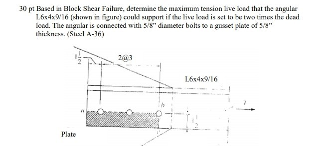 Solved 30 pt Based in Block Shear Failure, determine the | Chegg.com