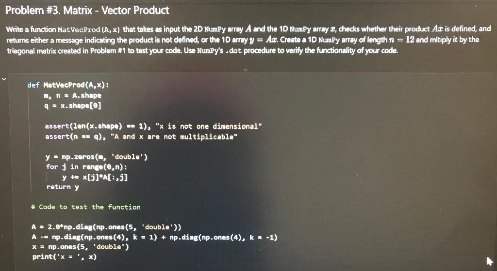 Solved Problem #1. Tridiagonal Matrix Write Code To Create A | Chegg.com