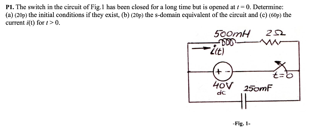 Solved P1. The switch in the circuit of Fig. 1 has been | Chegg.com