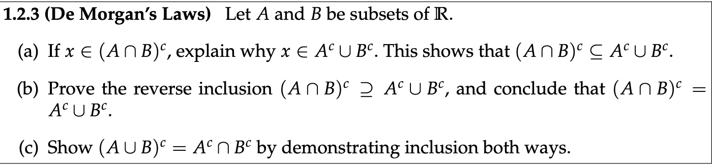 Solved 1.2.3 (De Morgan's Laws) Let A And B Be Subsets Of R. | Chegg.com