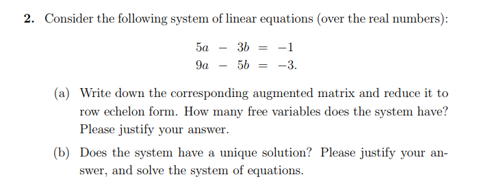 Solved 2. Consider the following system of linear equations | Chegg.com