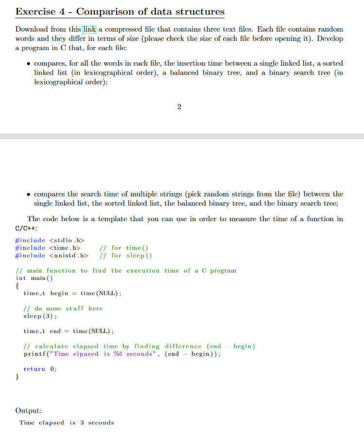 Solved Exercise 4 - Comparison of data structures Download | Chegg.com