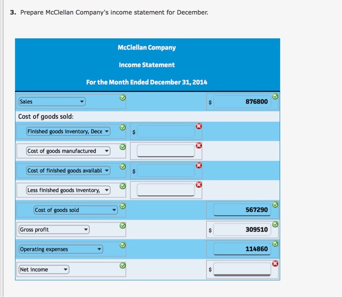 Solved Manufacturing Income Statement Statement Of Cost Of 4411