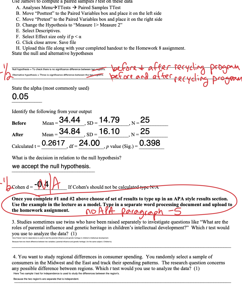 Solved Use Jamovi To Compute A Paired Samples T Test On