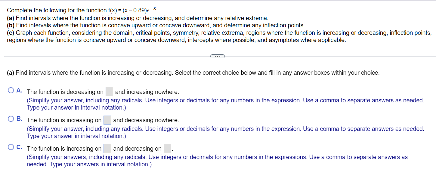 Solved Complete the following for the function | Chegg.com