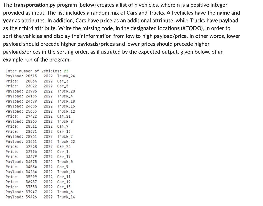 Solved The transportation.py program (below) creates a list | Chegg.com