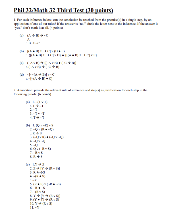 1. For each inference below, can the conclusion be | Chegg.com