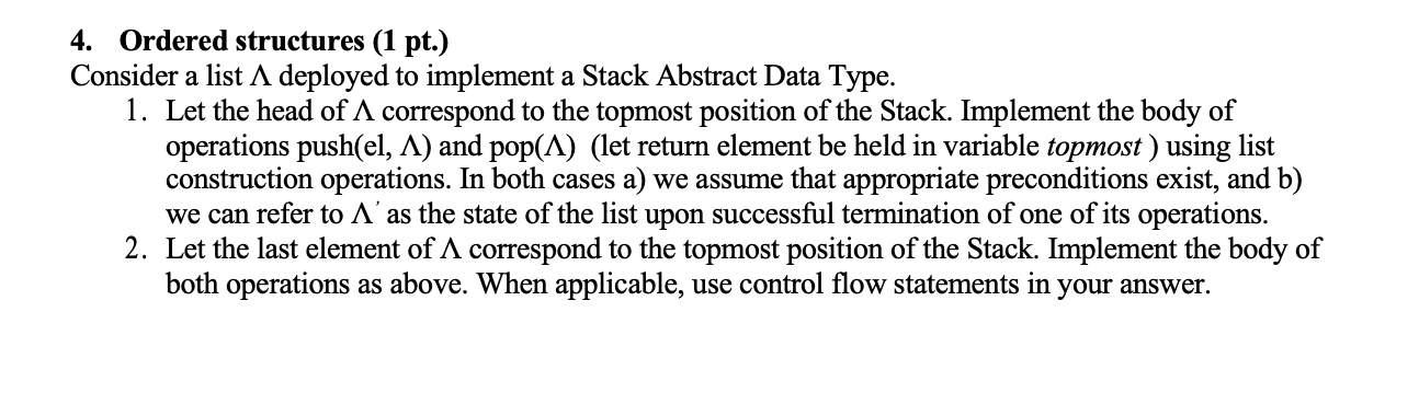 Solved 4. Ordered structures (1 pt.) Consider a list Λ | Chegg.com