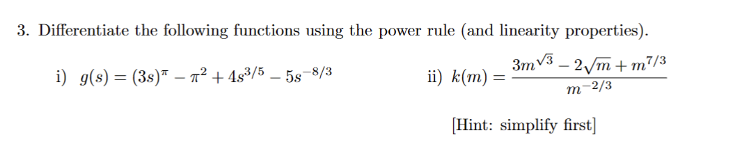 Solved 3. Differentiate the following functions using the | Chegg.com