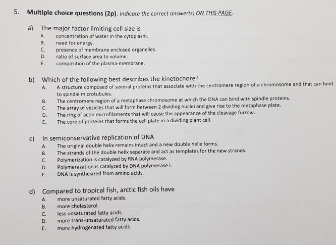 Solved 5. Multiple choice questions (2p). Indicate the | Chegg.com