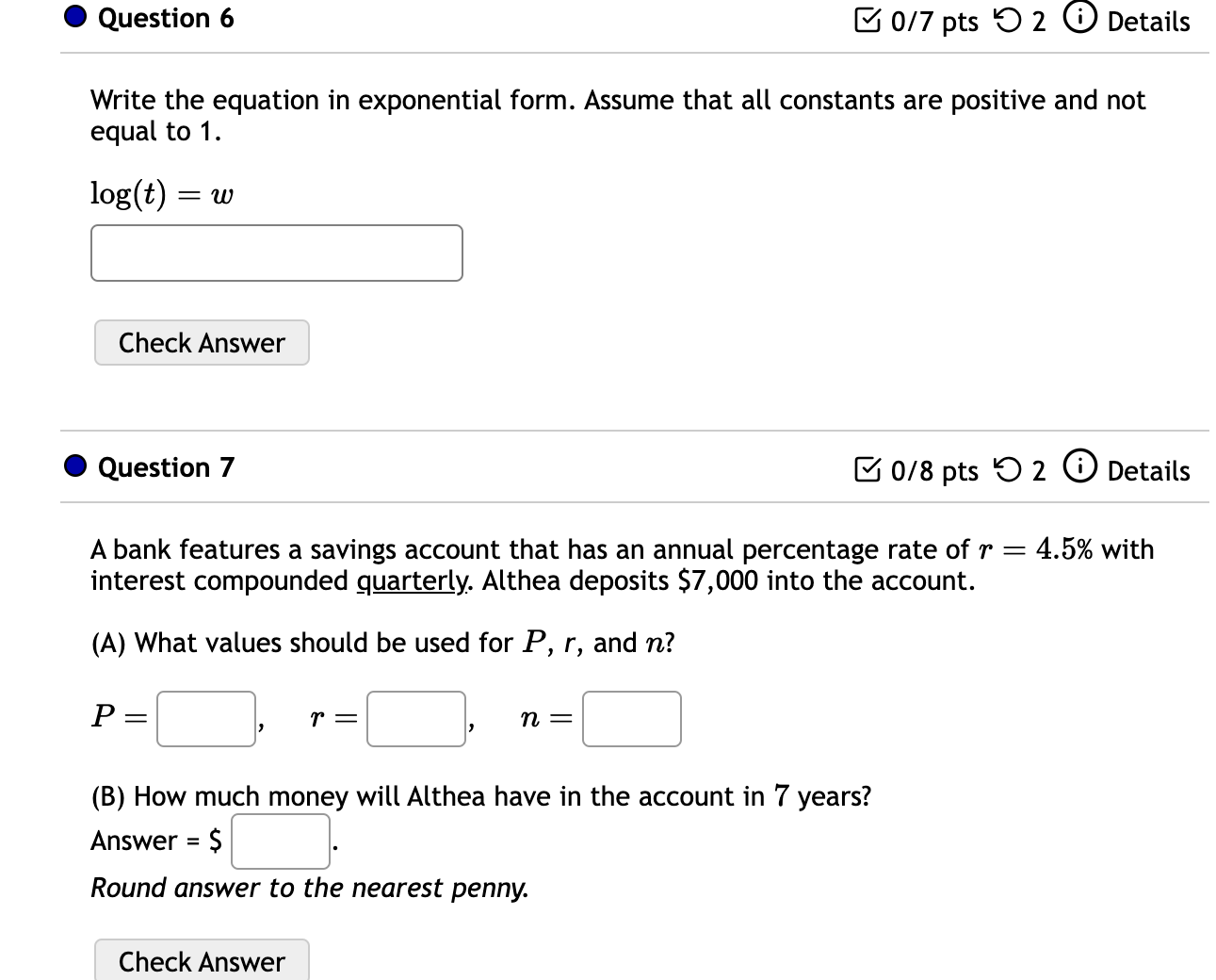 Solved Question 6:Write the equation in exponential form. | Chegg.com