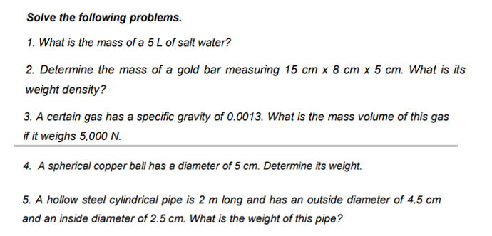 Solved Solve the following problems. 1. What is the mass of | Chegg.com