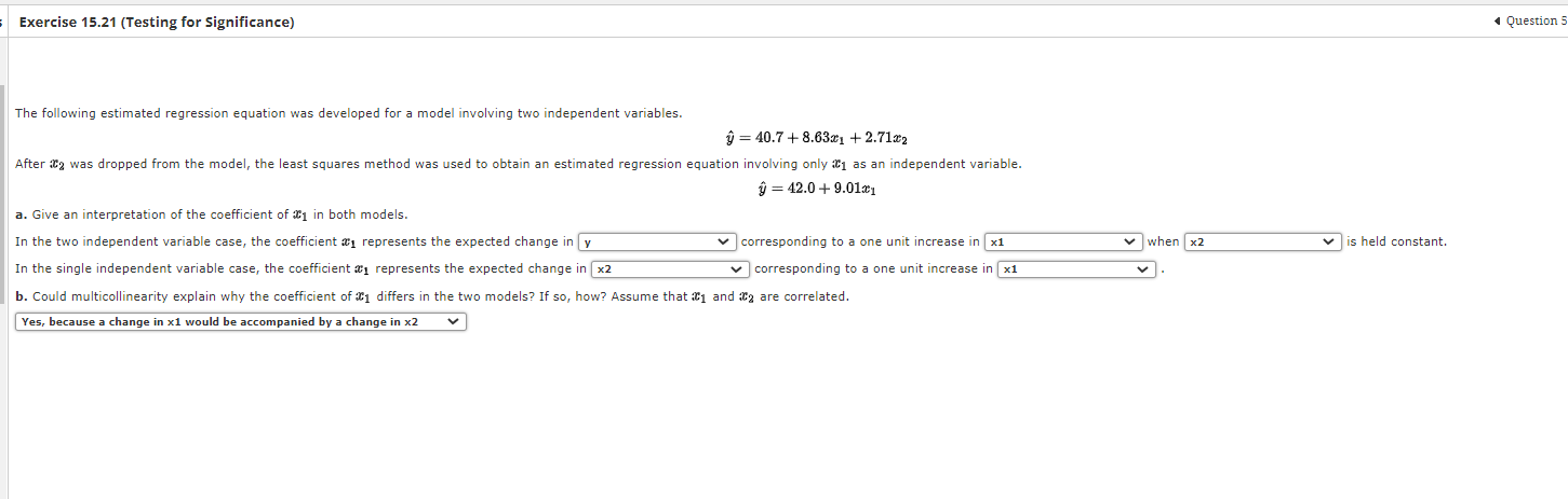 Solved for drop down options there are x1/x2/y, and for the | Chegg.com
