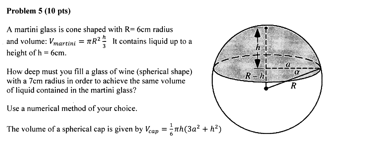 Solved A martini glass is cone shaped with R=6 cm radius and | Chegg.com