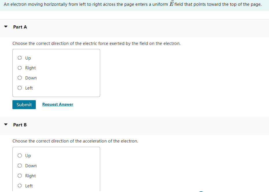 Solved Choose the correct direction of the electric force | Chegg.com