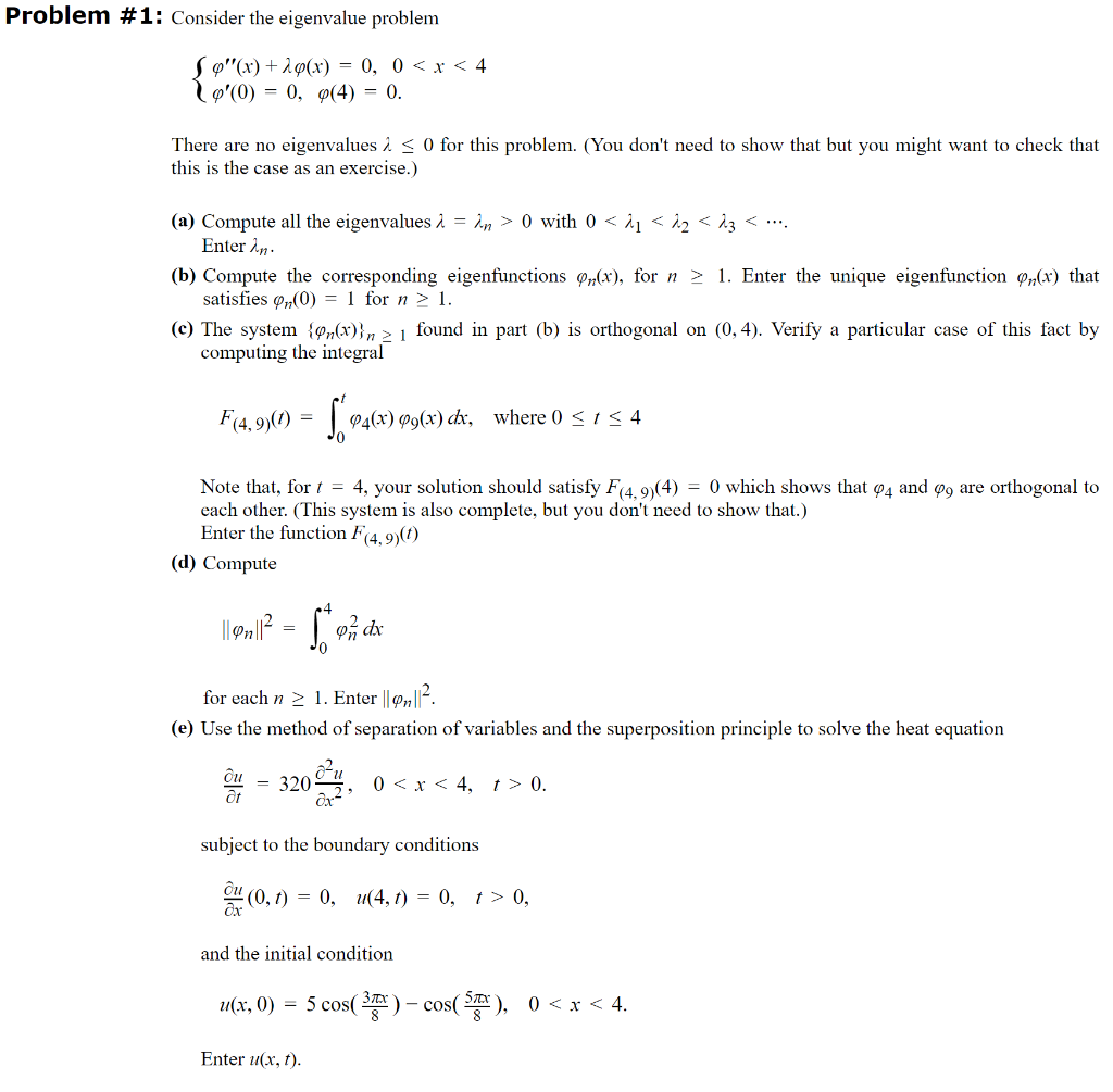 Solved Problem #1: Consider The Eigenvalue Problem | Chegg.com