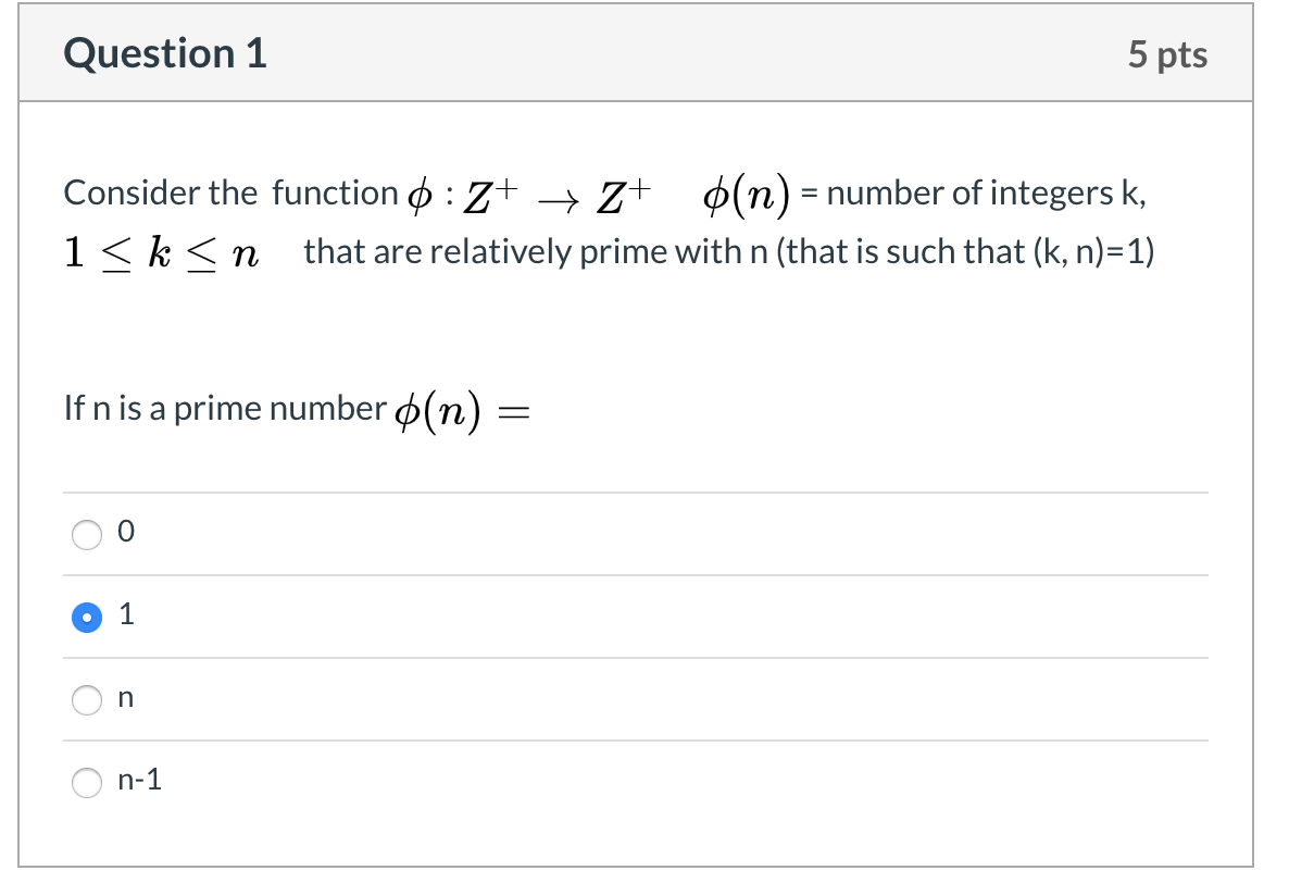 Solved Question 1 5 pts Consider the function 0 :Z+ + 7+ | Chegg.com