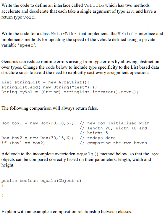 Solved Write the code to define an interface called Vehicle | Chegg.com