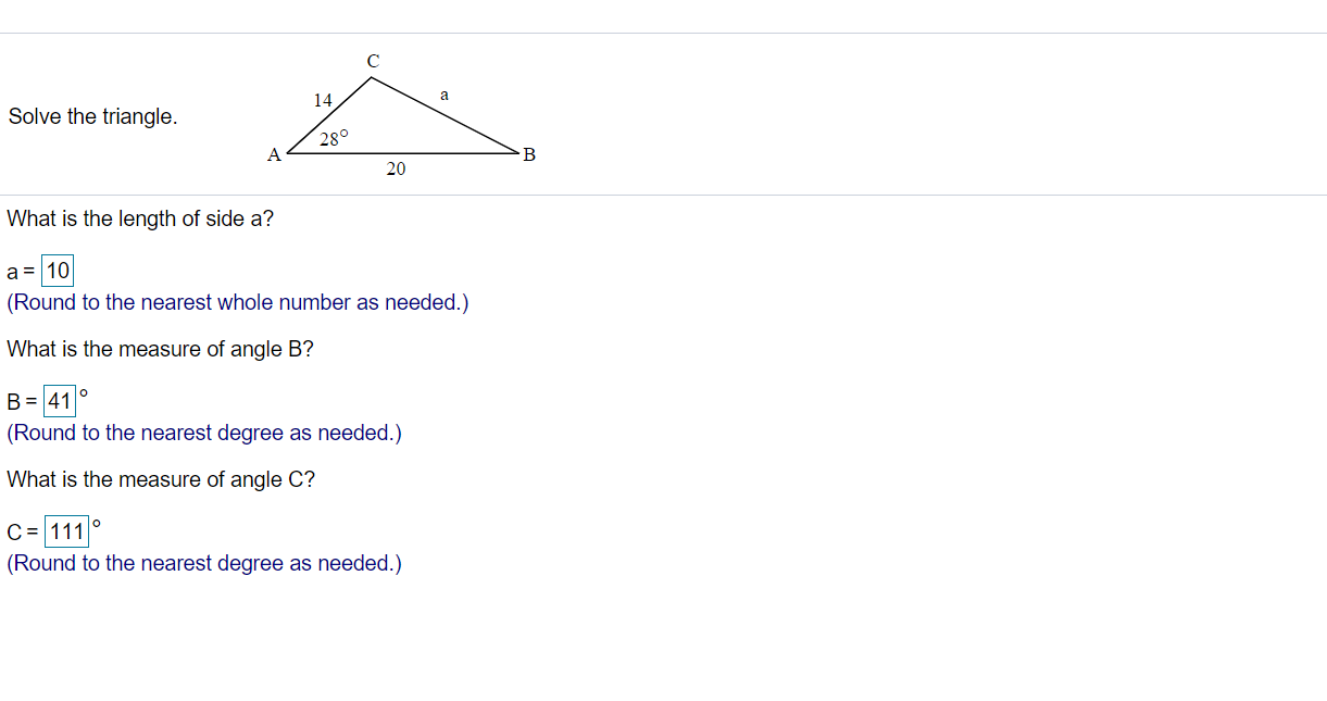 Solved 14 a Solve the triangle. 28° A B 20 What is the | Chegg.com