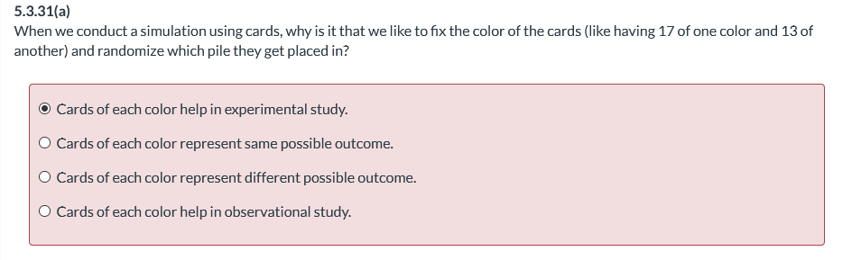 Solved 5.3.31(a) When we conduct a simulation using cards, | Chegg.com